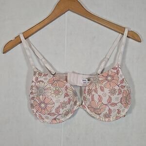 Aeropostale Light Pink Floral Pushup Bra - Size 34C - Padded Support